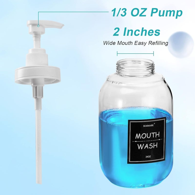 Summark Mouthwash Dispenser for Bathroom,Mouth Wash Pump Bottle with Stainless Steel Cup Holder,24 OZ Refillable Clear Mouthwash Container,BPA Free,White - Image 2